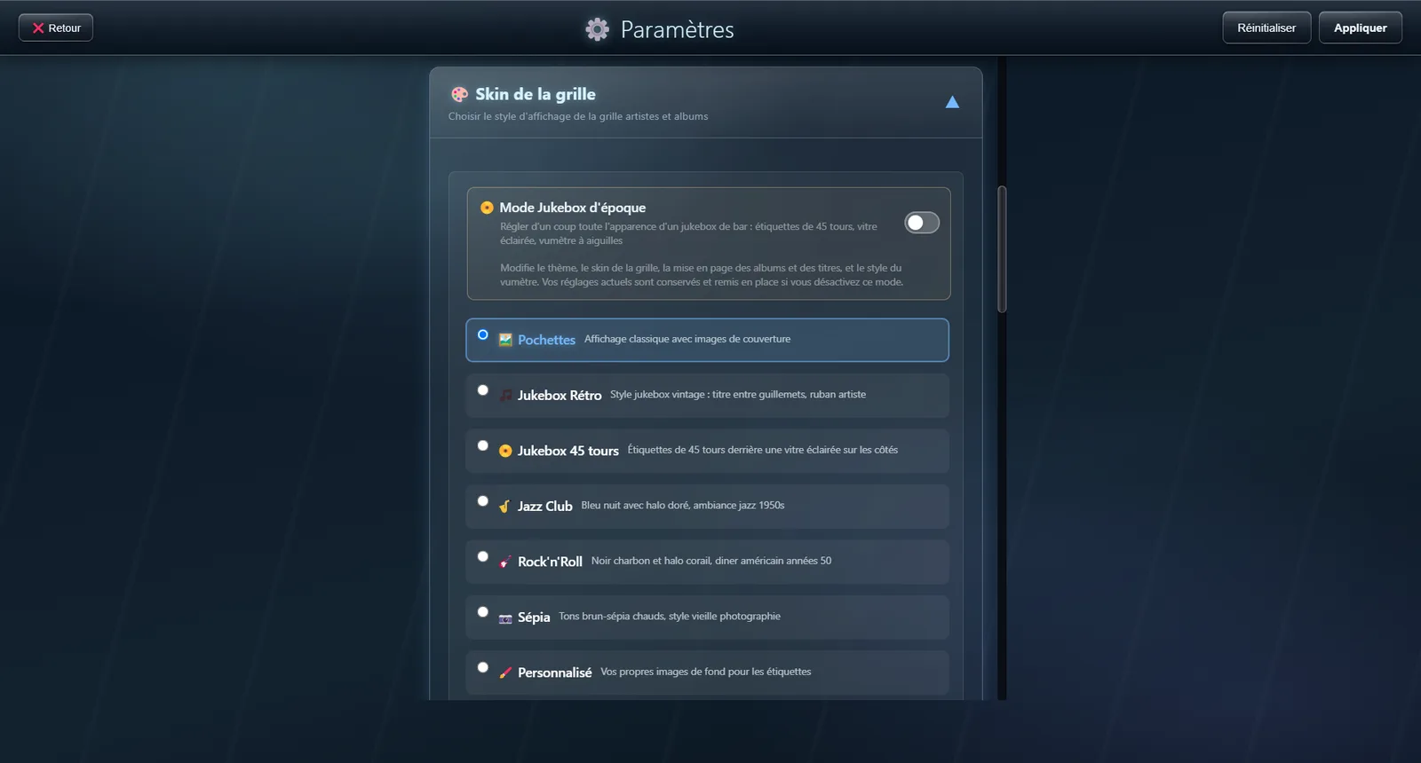 Le skin de la grille — Capture de l’application
