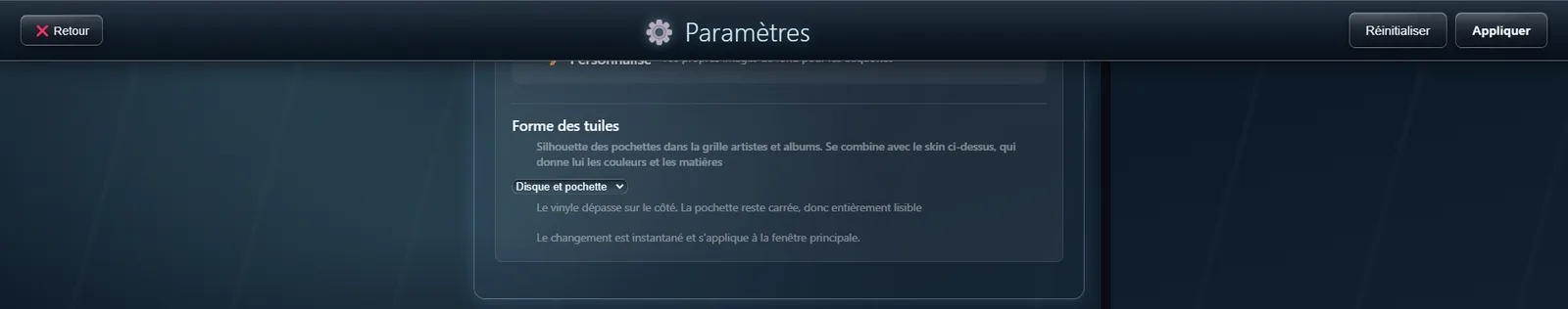 La forme des tuiles — Capture de l’application