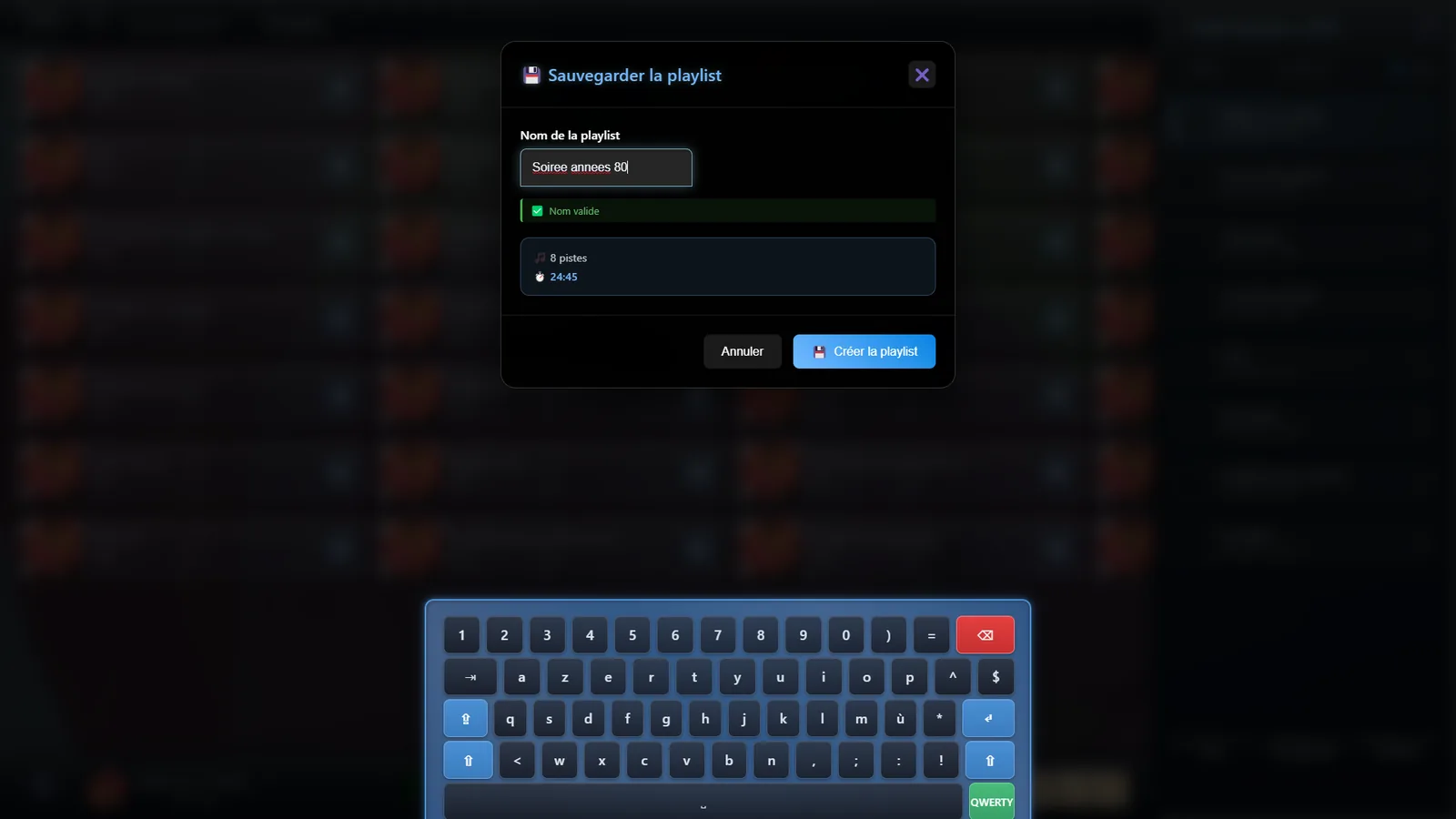 Enregistrer la playlist — Capture de l’application