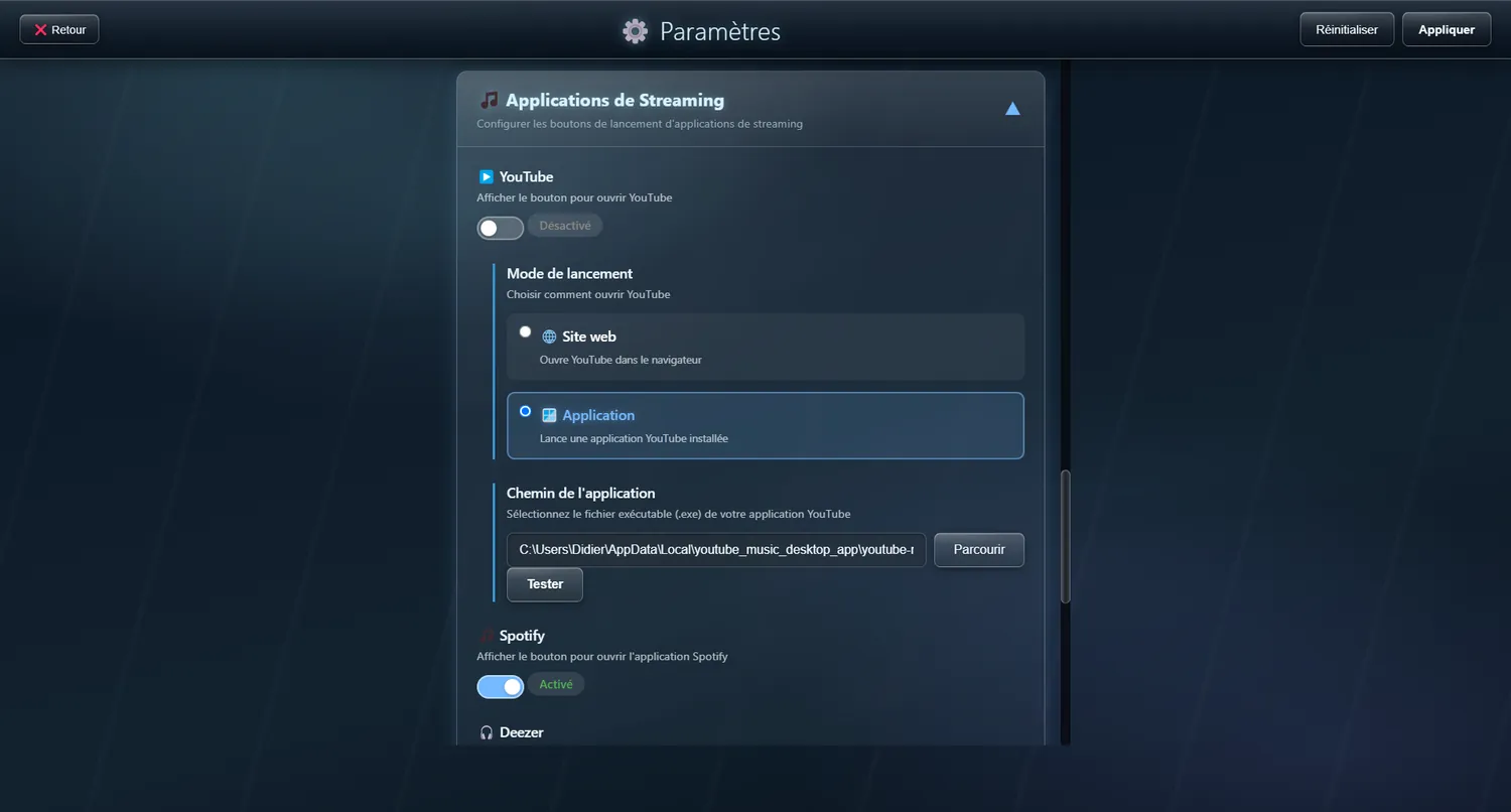 Boutons d'Applications de Streaming