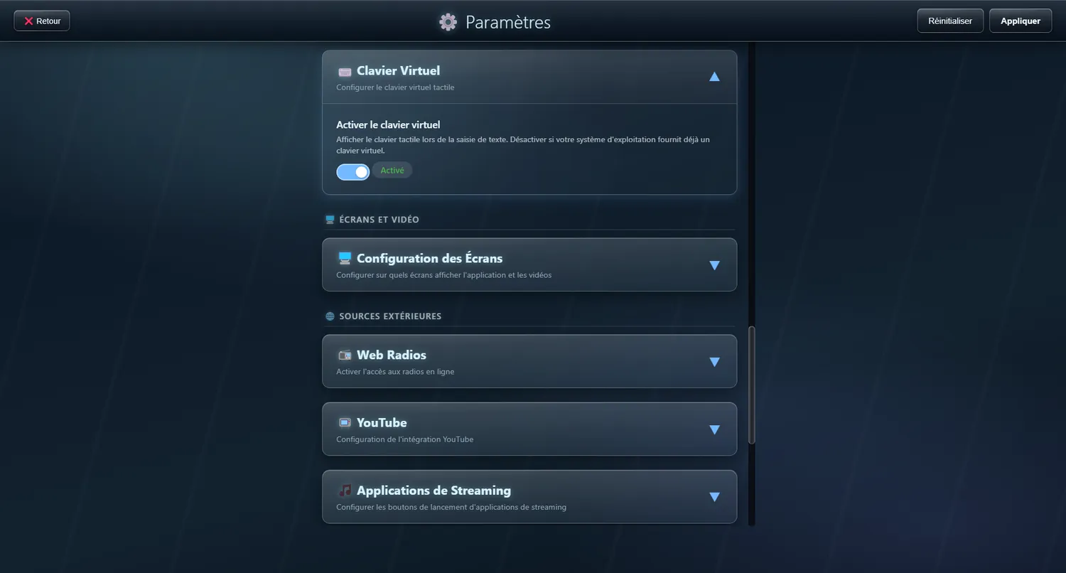 Option de désactivation du clavier virtuel